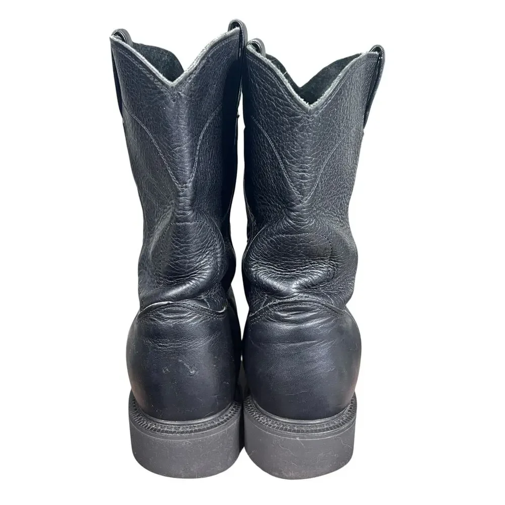 Vintage Justin 4767 Men's Black Pitstop Leather Steel Toe Work Boots Size 11 EE